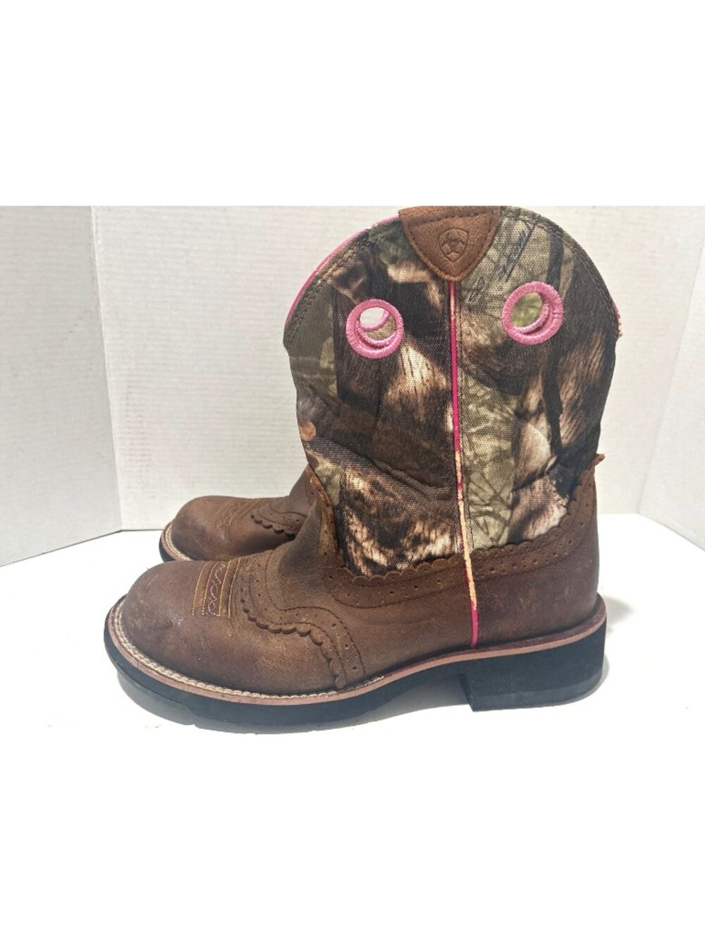 Ariat Fatbaby Western Camo Brown Leather Ranch Cowboy Boots Camo Pink Size